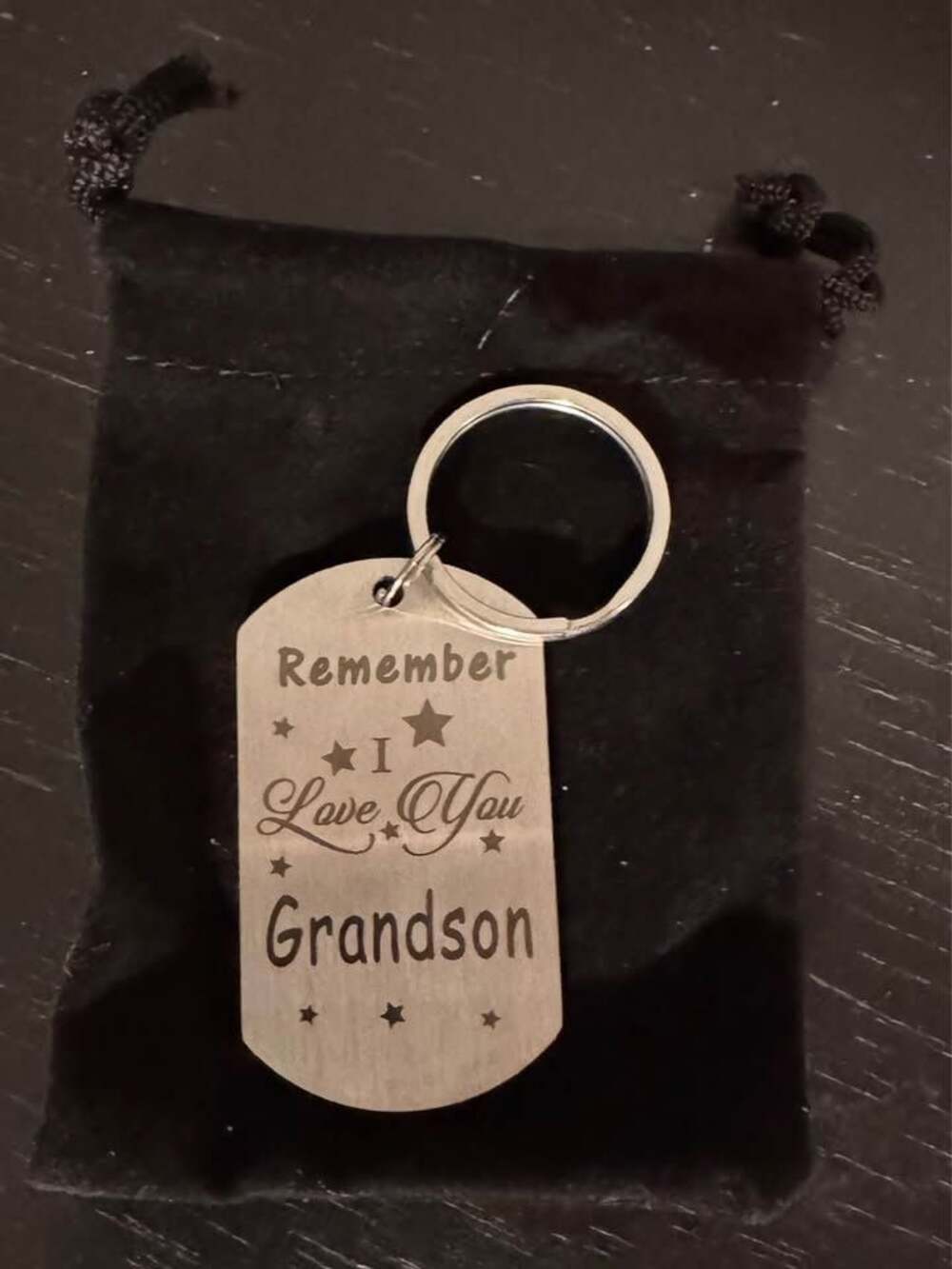 Engraved Stainless Steel Grandson Keychain 2”